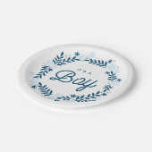 Folk Floral Blue Baby Shower Decor Papieren Bordje (Gekanteld)