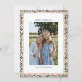 Folk Floral Border Modern Coquette Christmas Photo Feestdagenkaart (Voorkant)