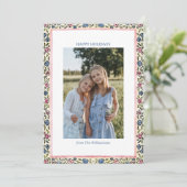 Folk Floral Border Modern Coquette Christmas Photo Feestdagenkaart (Staand voorkant)