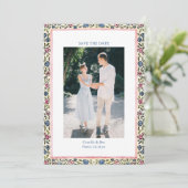 Folk Floral Border Modern Coquette Romantic Photo Save The Date (Staand voorkant)