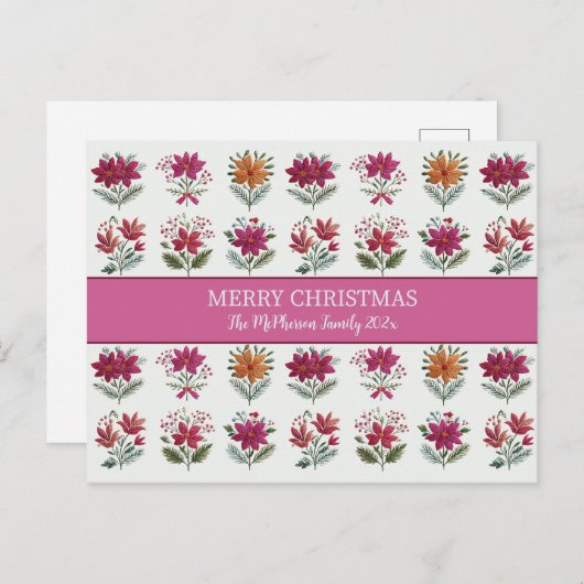 Folk Floral Christmas  Feestdagenkaart (Voorkant / Achterkant)