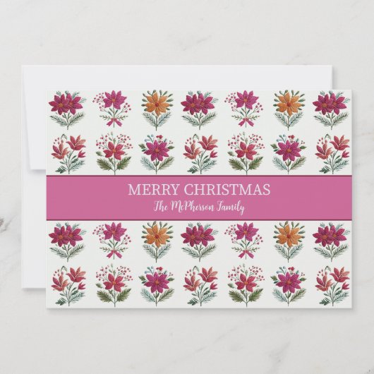 Folk Floral Christmas  Feestdagenkaart (Voorkant)