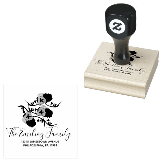 Folk Floral Greenery Script Address Rubber Stamp Rubberstempel (Gestempeld)