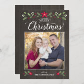 Folk Floral kerstfoto Feestdagenkaart (Voorkant / Achterkant)