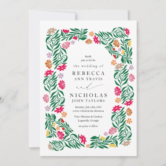 Folk Floral Lijst bruiloft uitnodiging (Voorkant)