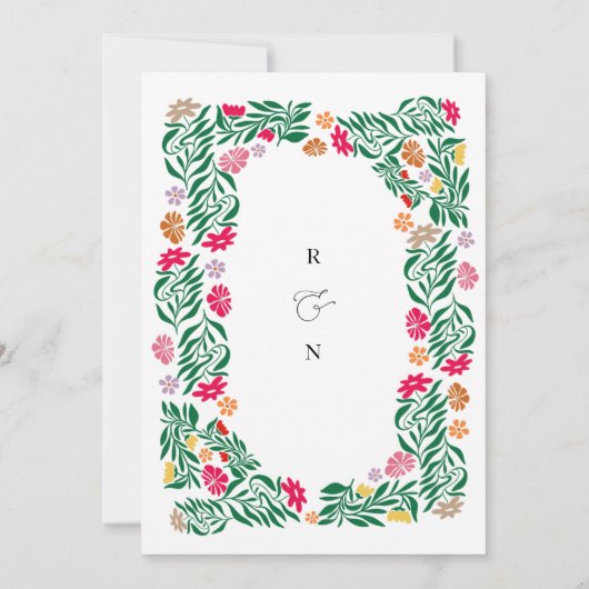 Folk Floral Lijst bruiloft uitnodiging (Achterkant)