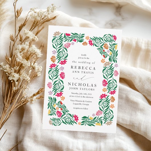 Folk Floral Lijst bruiloft uitnodiging