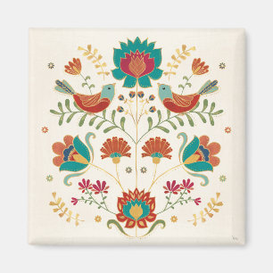 Folk Floral met vogels Magneet