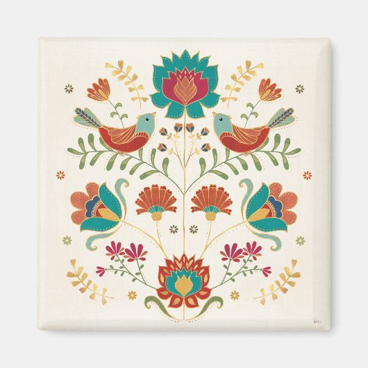 Folk Floral met vogels Magneet (Voorkant)
