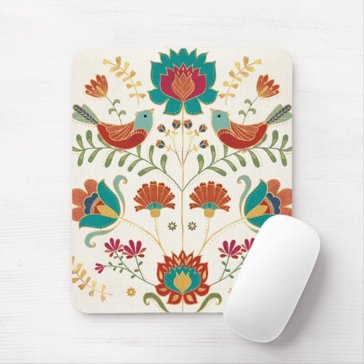 Folk Floral met vogels Muismat (Met muis)