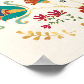 Folk Floral met vogels Poster (Hoek)