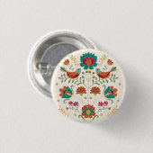 Folk Floral met vogels Ronde Button 3,2 Cm (Voorkant /achterkant)