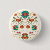 Folk Floral met vogels Ronde Button 3,2 Cm (Voorkant)
