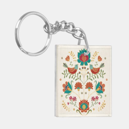 Folk Floral met vogels Sleutelhanger (Voorkant Links)