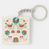Folk Floral met vogels Sleutelhanger (Achterkant)