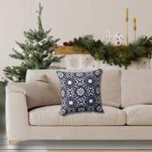 Folk Floral Navy en wit patroon