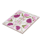 Folk Floral Pattern. Pink & Burgundy Flower Design Tegeltje (Zijkant)