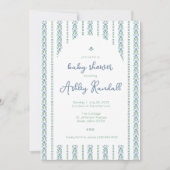 Folk Floral Stripe- Blue- Baby shower Invitation Kaart (Voorkant)