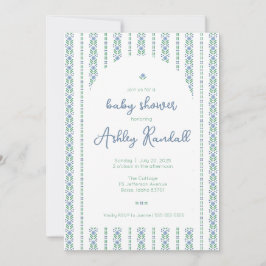 Folk Floral Stripe- Blue- Baby shower Invitation Kaart