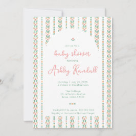 Folk Floral Stripe- Roze- Baby shower Uitnodiging