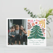 Folk Floral Tree Bright Christmas Photo Cute Feestdagenkaart (Staand voorkant)