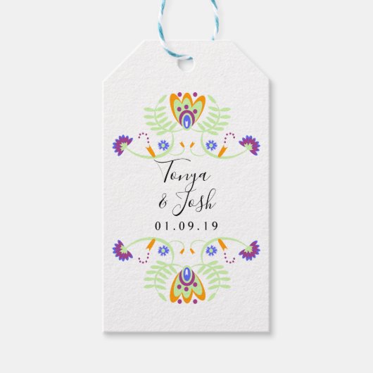 Folk Floral Wedding Flowers | Mexicaanse oude kleu Cadeaulabel (Voorkant)