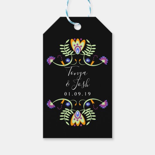 Folk Floral Wedding Flowers | Mexicaanse oude kleu Cadeaulabel (Voorkant)