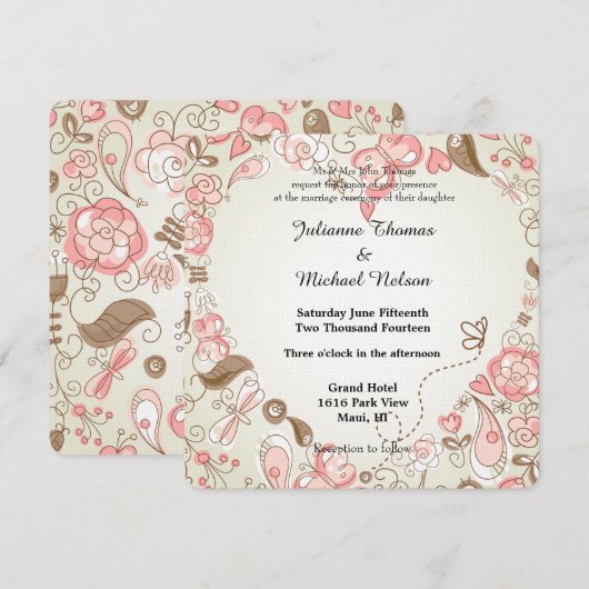 Folk Floral Whimsy bruiloft Kaart (Voorkant / Achterkant)