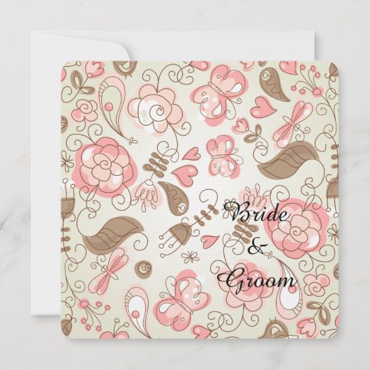 Folk Floral Whimsy bruiloft Kaart (Achterkant)