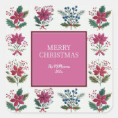 Folk Florals Christmas Vierkante Sticker (Voorkant)