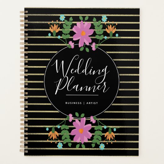 Folk Flower Bouquet Folie Stripes Wedding Planner (Voorkant)