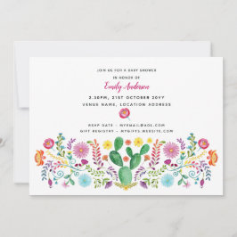 Folk Flowers Baby Shower Uitnodigingen Watercolor 