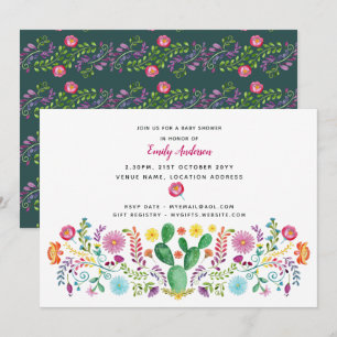 Folk Flowers Baby Shower Uitnodigingen Watercolor
