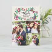 Folk Flowers | Dank u wel | Weddenschap | 3 Foto-K Bedankkaart (Staand voorkant)
