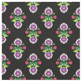 Folk Flowers - diamantvormige samenstelling zwart Stof