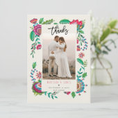 Folk Flowers Hartelijk dank voor uw bruiloft Bedankkaart (Staand voorkant)