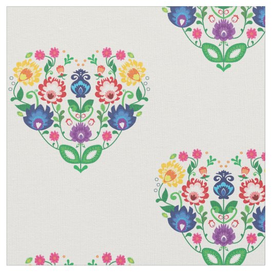 Folk Flowers - hartvormige samenstelling Stof (Close Up)