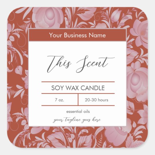 Folk Flowers Patroon op Rooibos Kaars Label (Voorkant)