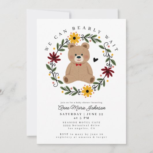 Folk Flowers Teddybeer wacht nauwelijks op Baby sh Kaart (Voorkant)