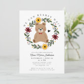 Folk Flowers Teddybeer wacht nauwelijks op Baby sh Kaart (Staand voorkant)