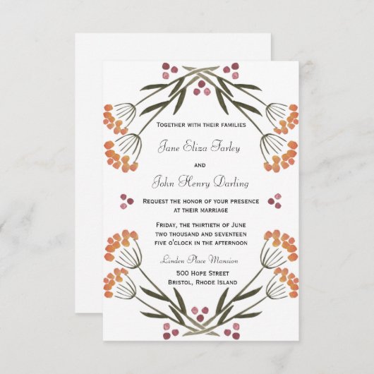 Folk Flowers Uitnodiging (Voorkant / Achterkant)