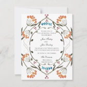 Folk Flowers Uitnodiging met blauw detail (Voorkant)