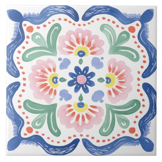 Folk Garden Watercolor Tegeltje (Voorkant)