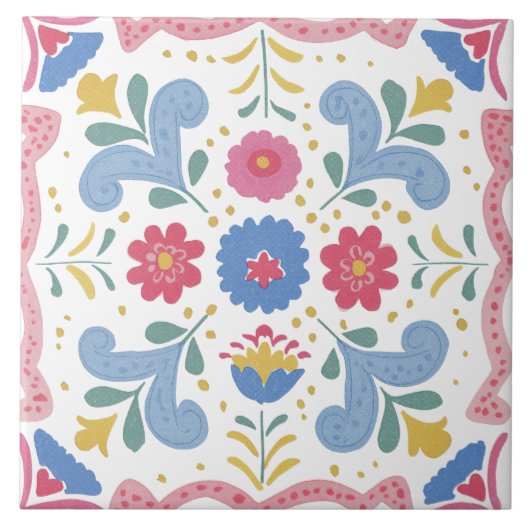 Folk Garden Watercolor Tegeltje (Voorkant)