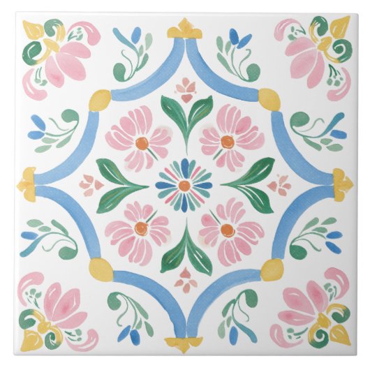 Folk Garden Watercolor Tegeltje (Voorkant)