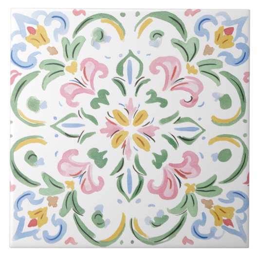 Folk Garden Watercolor Tegeltje (Voorkant)