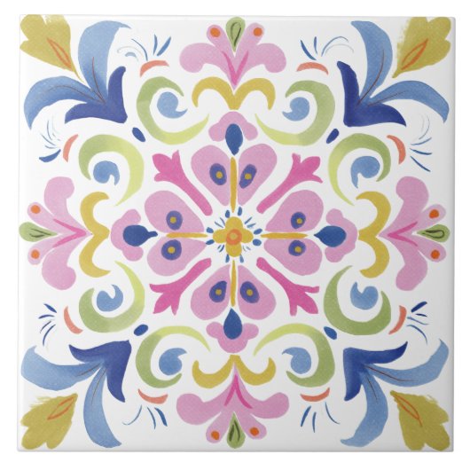 Folk Garden Watercolor Tegeltje (Voorkant)