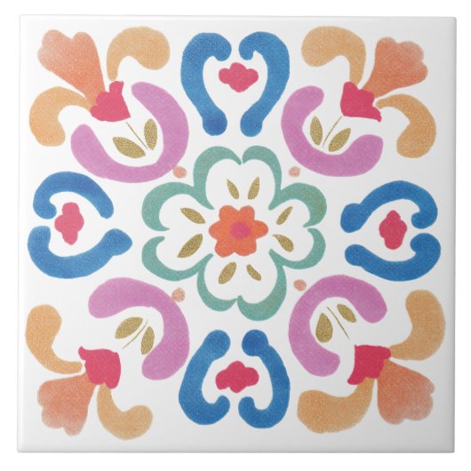 Folk Garden Watercolor Tegeltje (Voorkant)