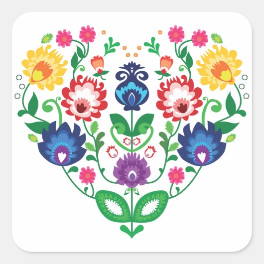 💓Folk geïnspireerde harten Vierkante Sticker (Voorkant)