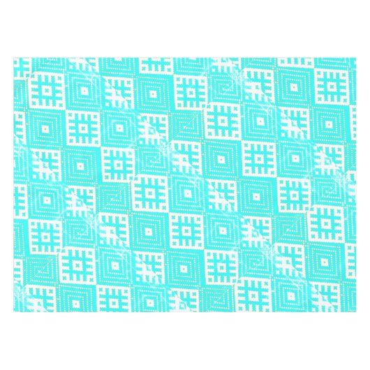 Folk gestileerde Afdrukturquoise White Tafelkleed (Voorkant (Horizontaal))